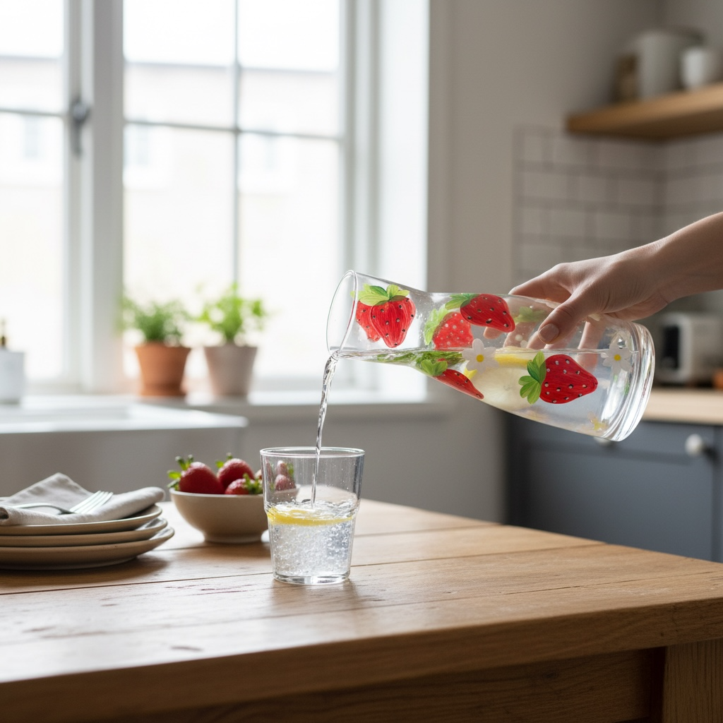 Hand-Painted Strawberry & Daisy Carafe / Vase