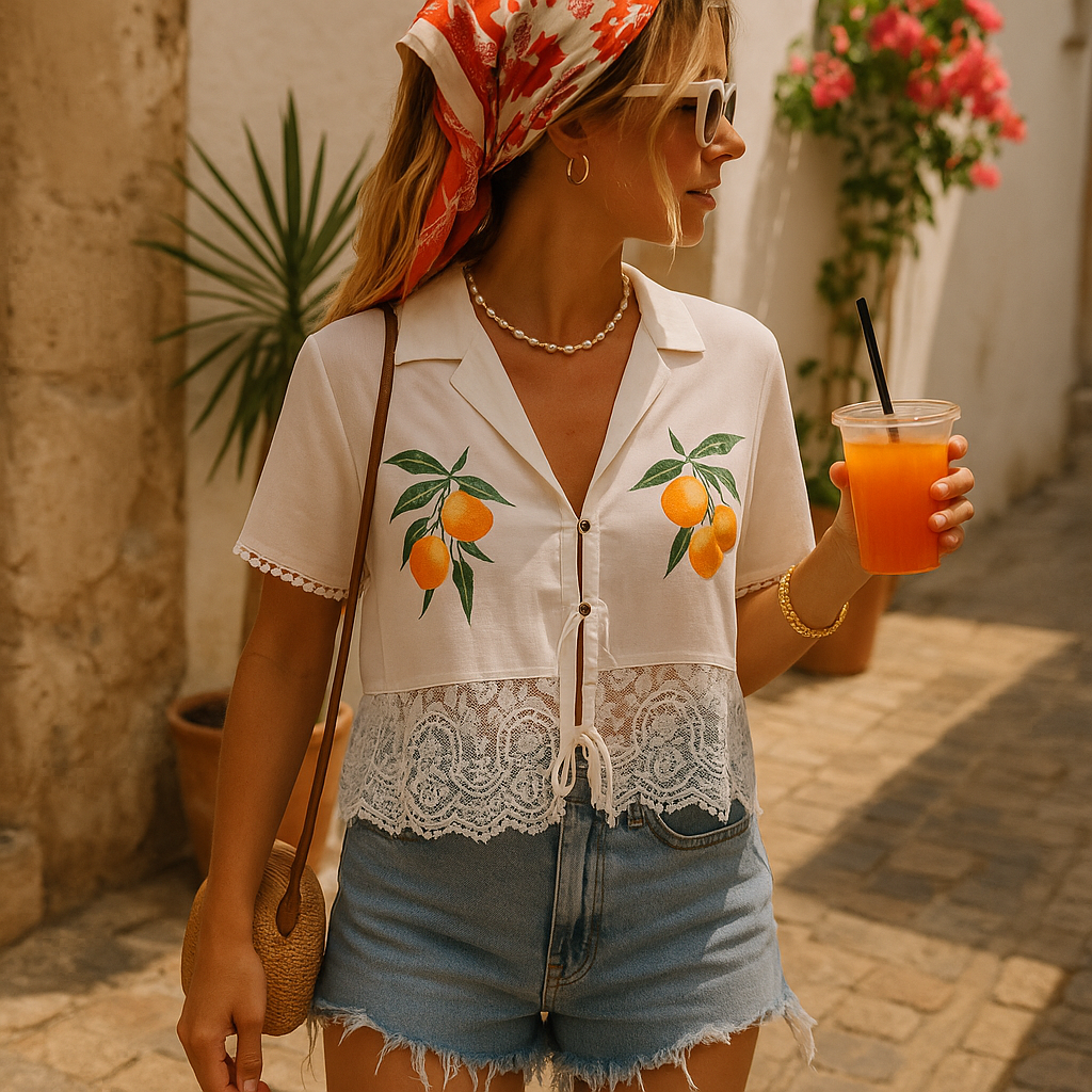 Tie Fastening Fruit Shirt