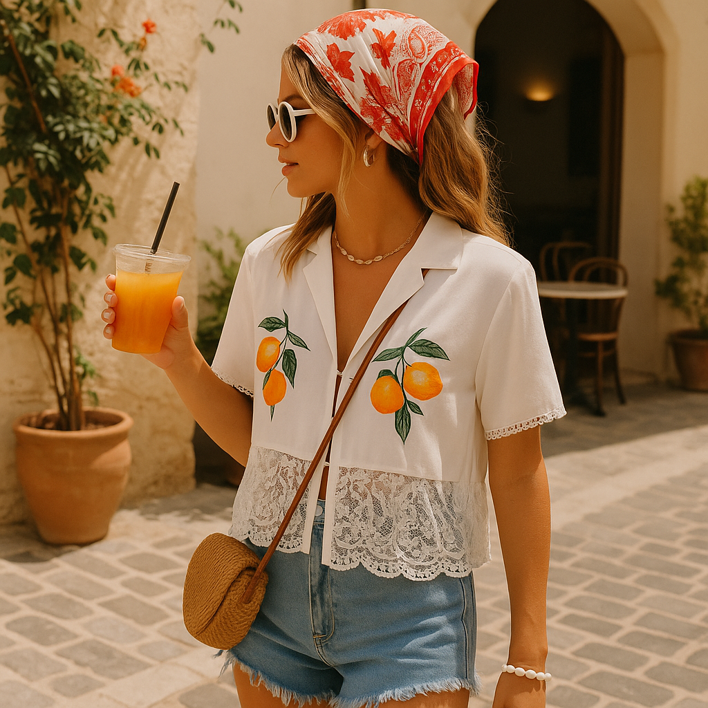 Tie Fastening Fruit Shirt
