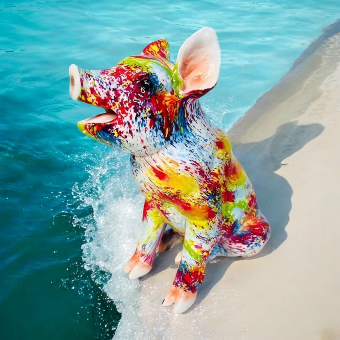 Strawberry & Splash Art Pig Sculpture