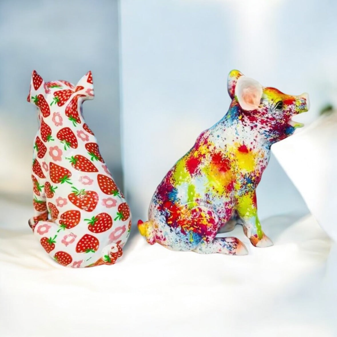 Strawberry & Splash Art Pig Sculpture