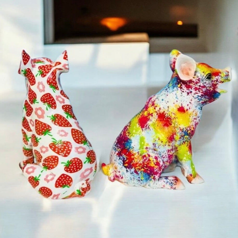 Strawberry & Splash Art Pig Sculpture