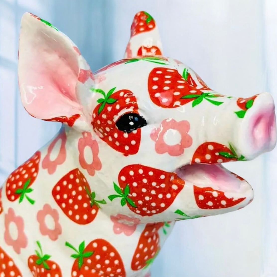 Strawberry & Splash Art Pig Sculpture
