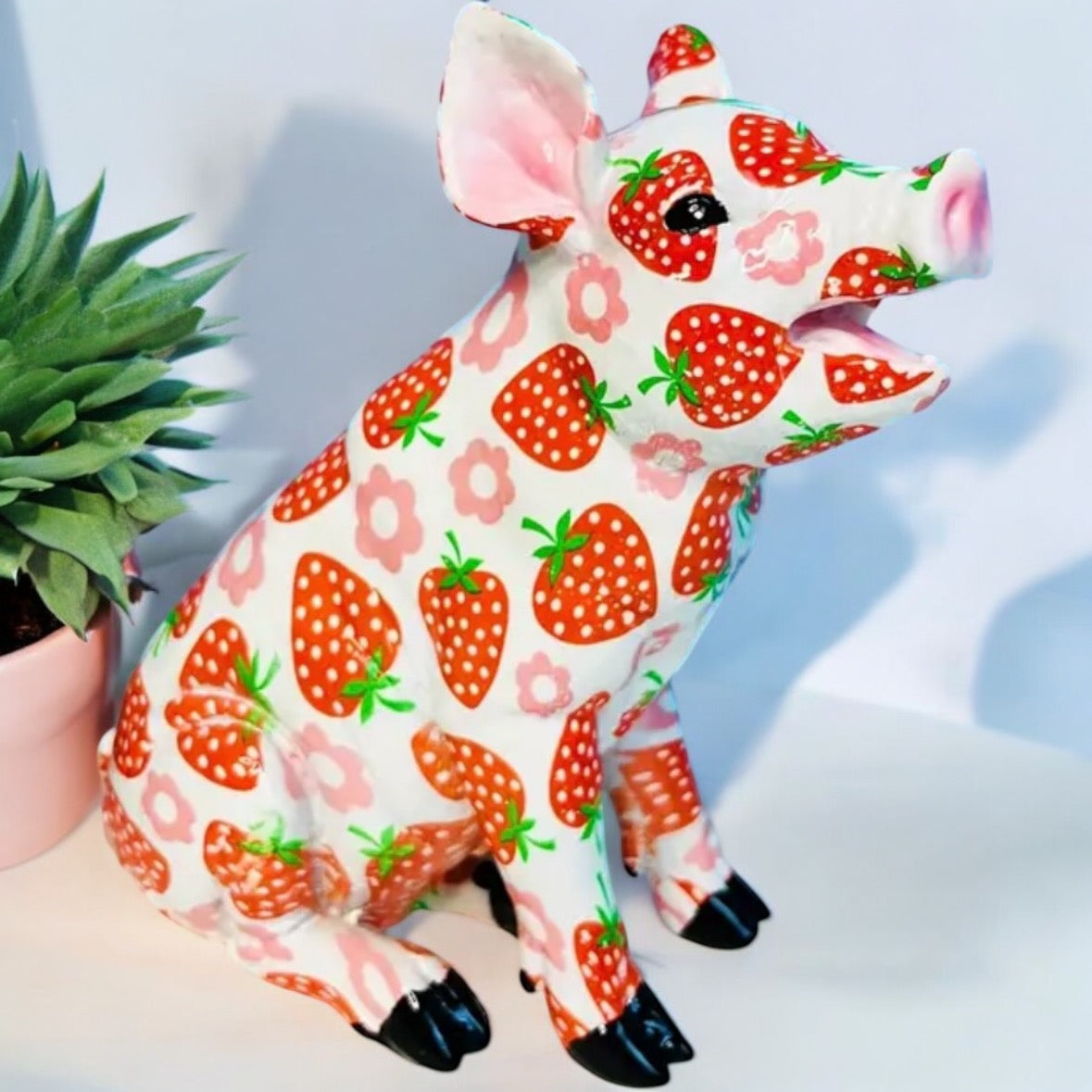 Strawberry & Splash Art Pig Sculpture