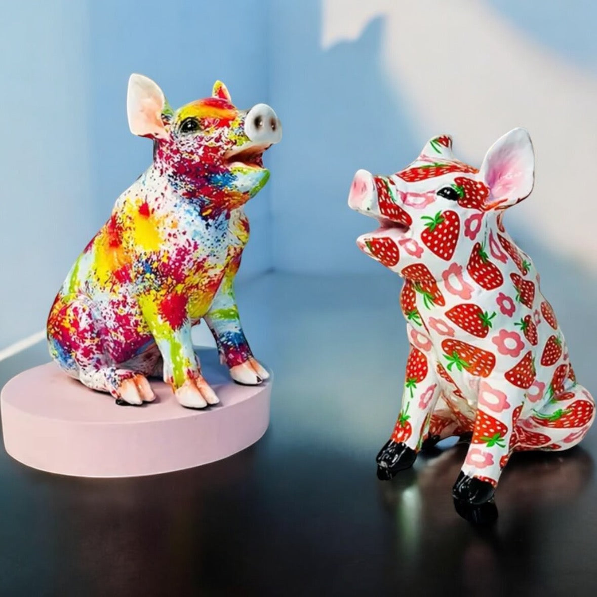 Strawberry & Splash Art Pig Sculpture