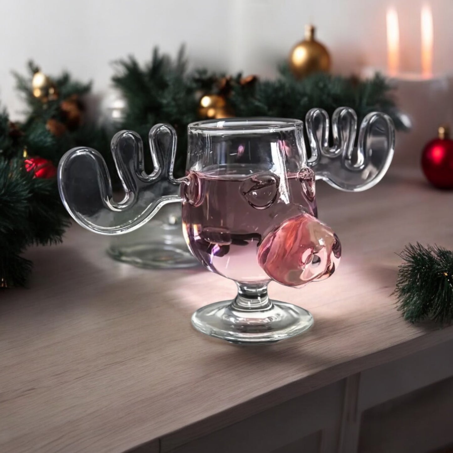 Christmas Reindeer Head Drinking Glass