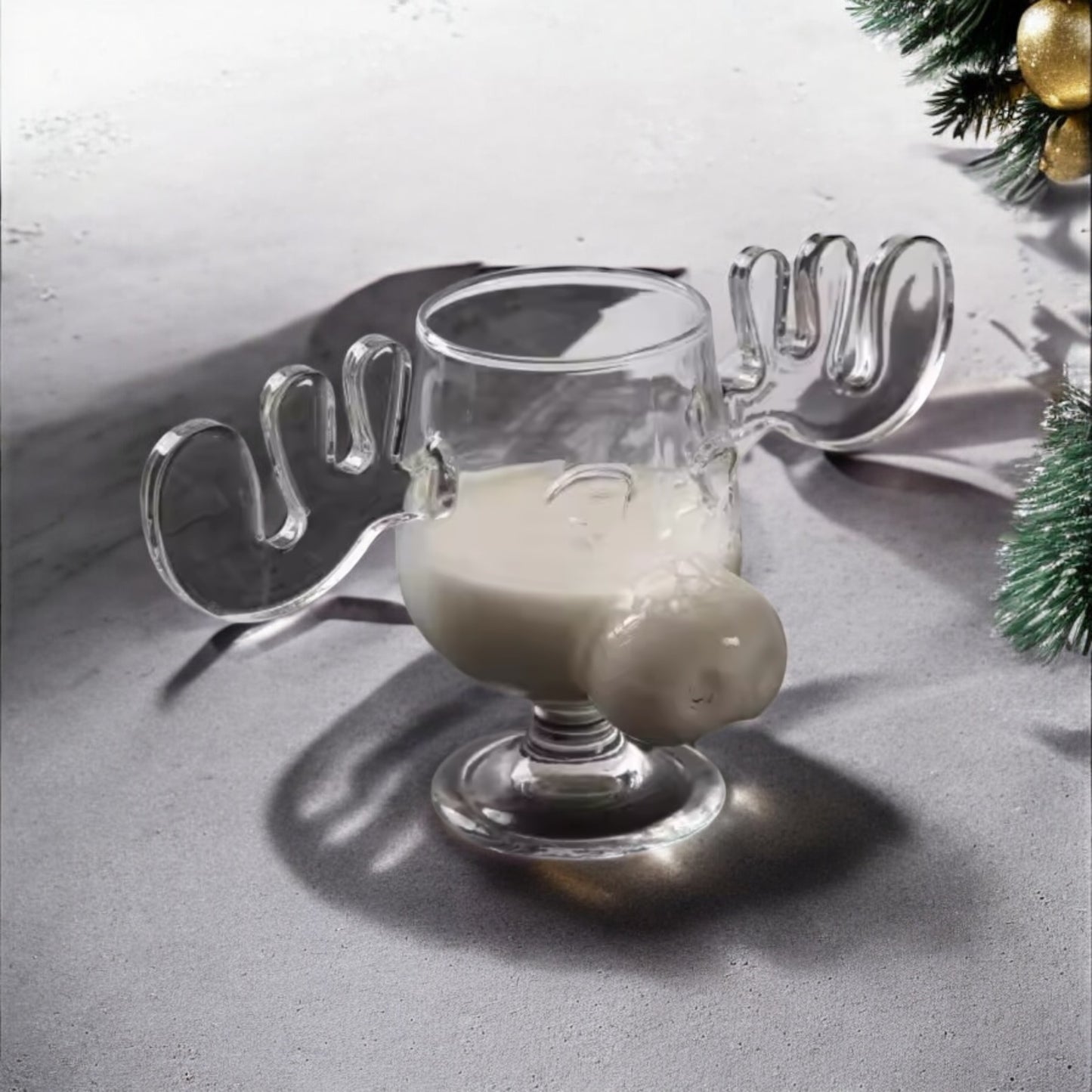Christmas Reindeer Head Drinking Glass