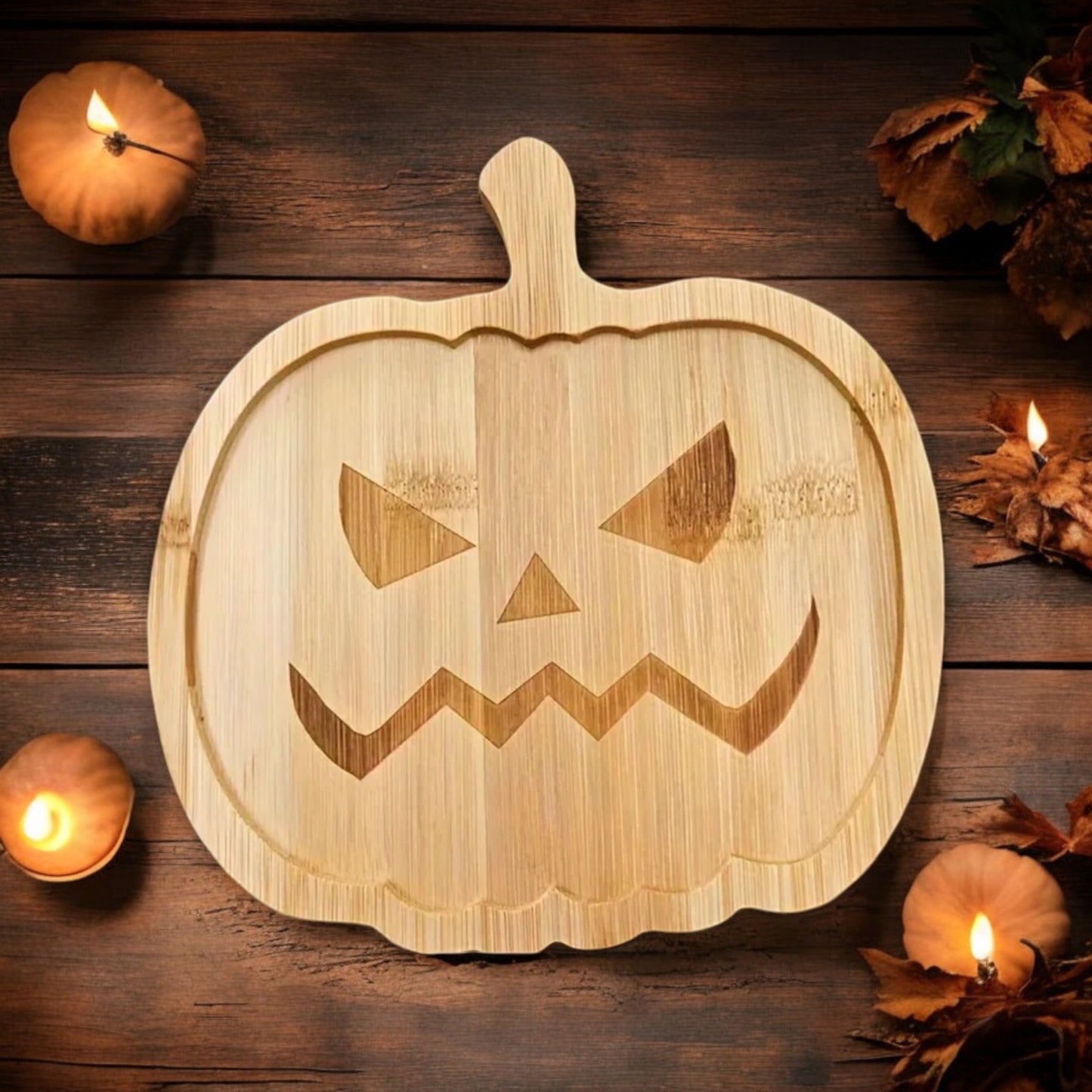Wooden Pumpkin Shaped Halloween & Autumn Charcuterie Board