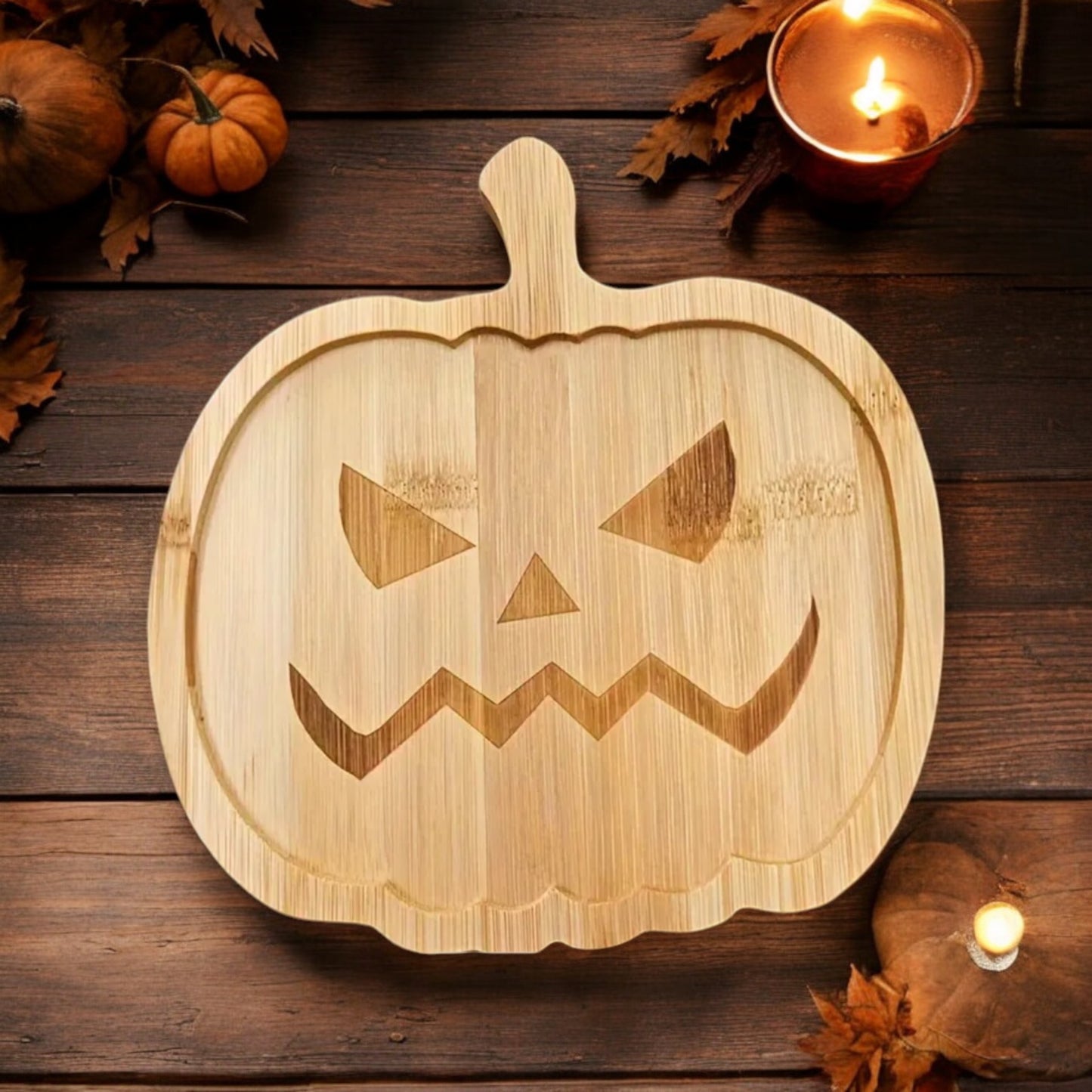 Wooden Pumpkin Shaped Halloween & Autumn Charcuterie Board