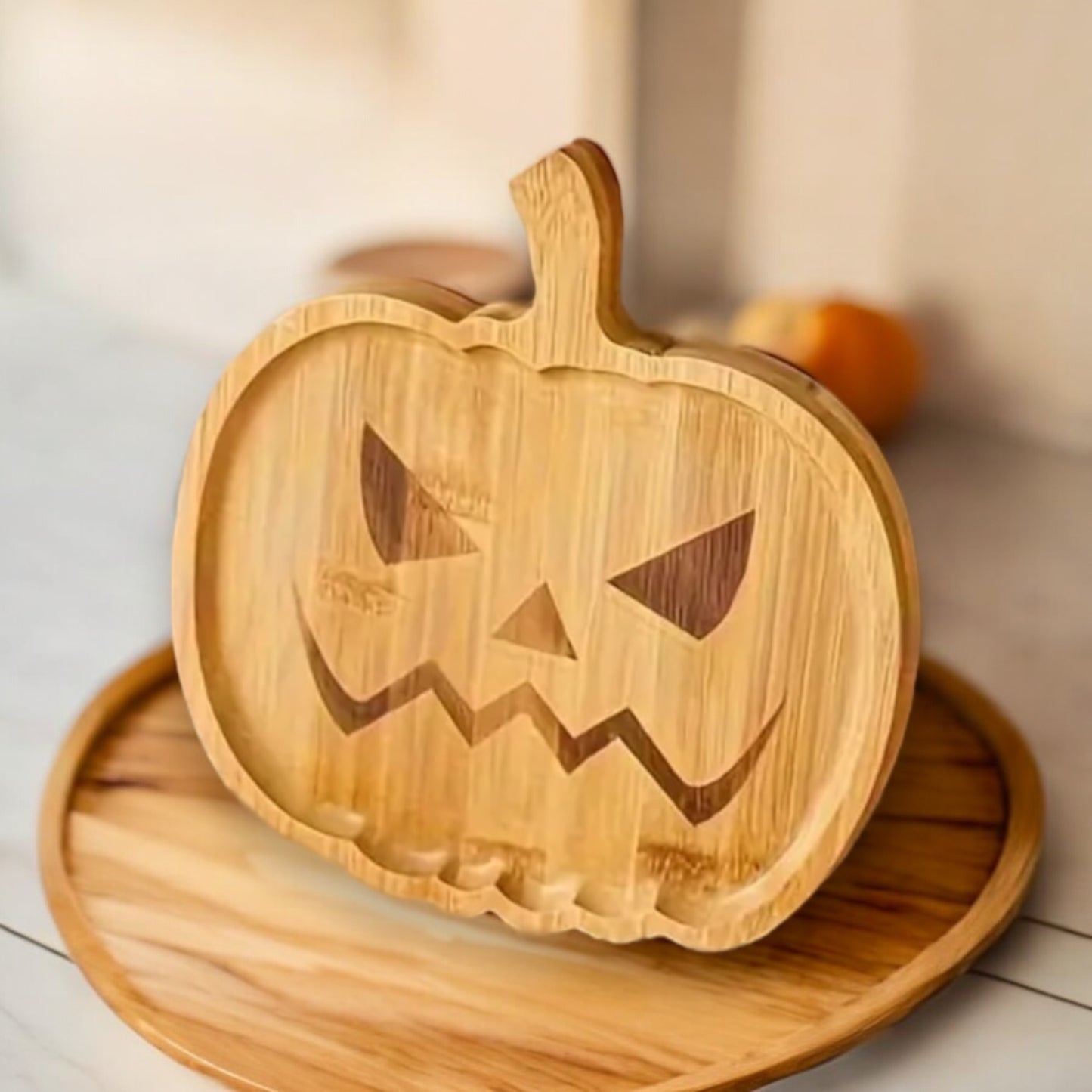 Wooden Pumpkin Shaped Halloween & Autumn Charcuterie Board