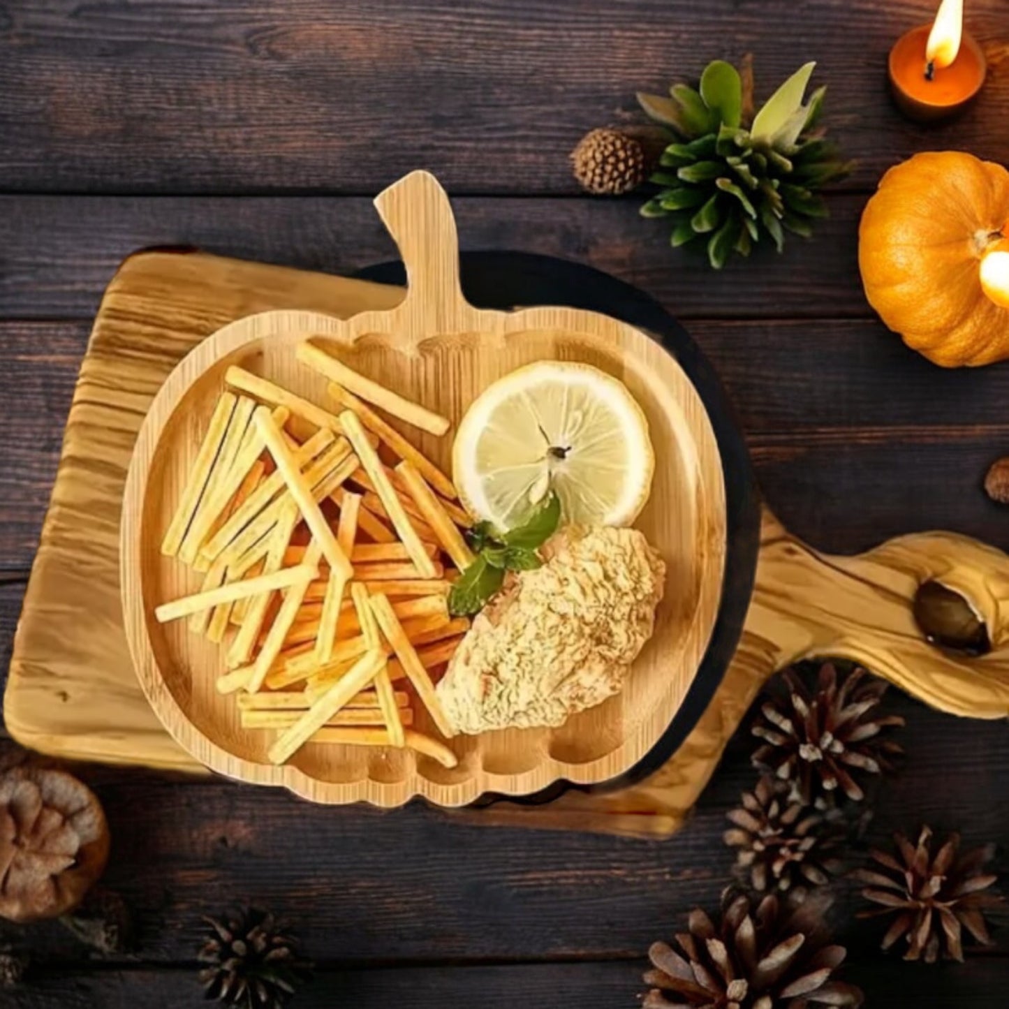 Wooden Pumpkin Shaped Halloween & Autumn Charcuterie Board