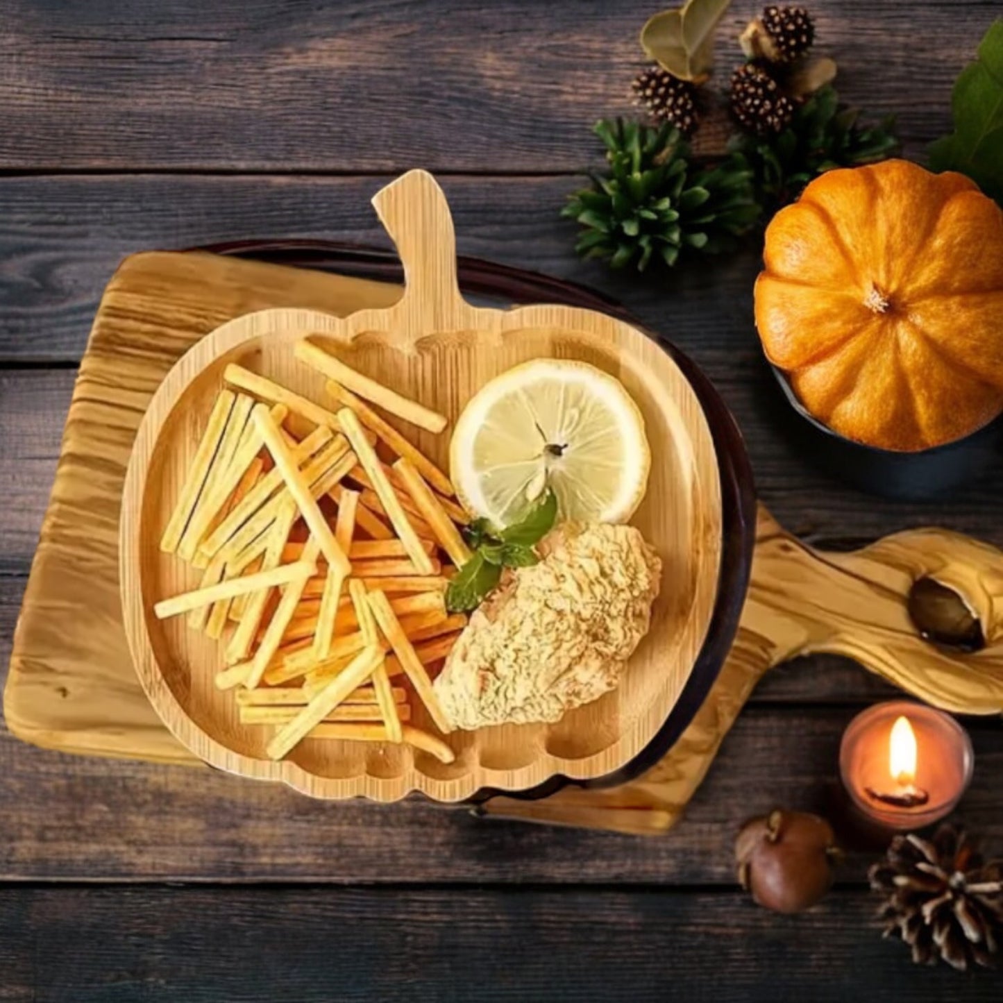 Wooden Pumpkin Shaped Halloween & Autumn Charcuterie Board