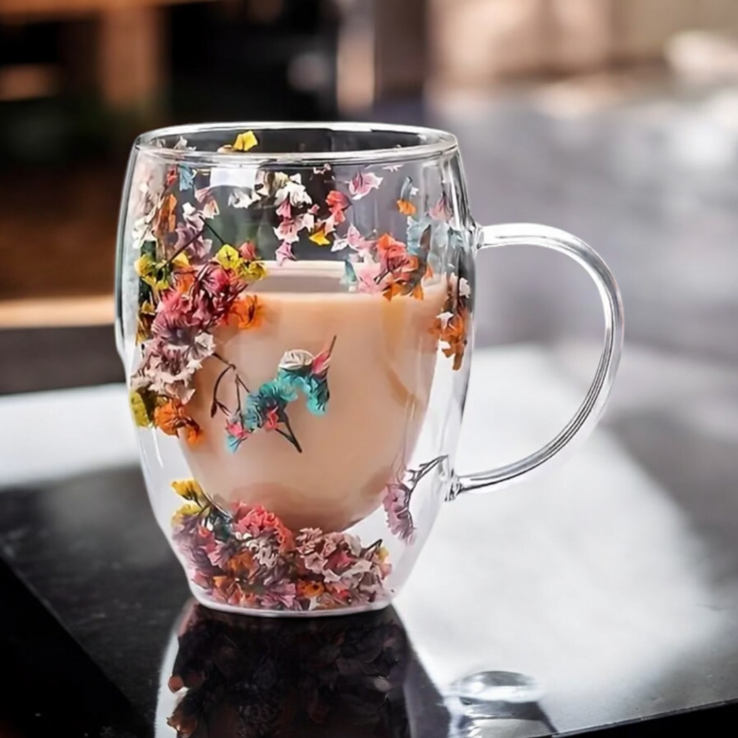 Set Of Two Floral Double Wall Cups