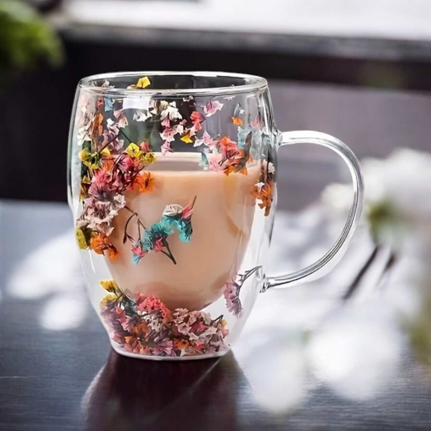 Set Of Two Floral Double Wall Cups