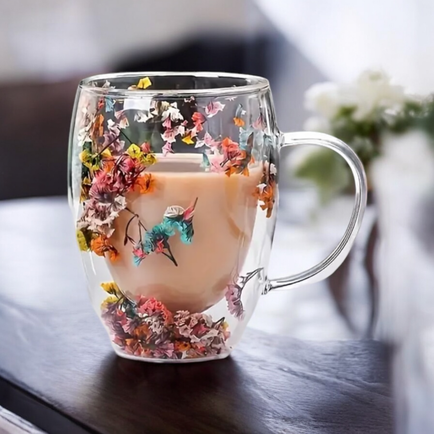 Set Of Two Floral Double Wall Cups