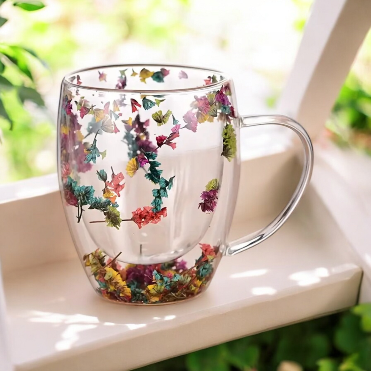 Set Of Two Floral Double Wall Cups