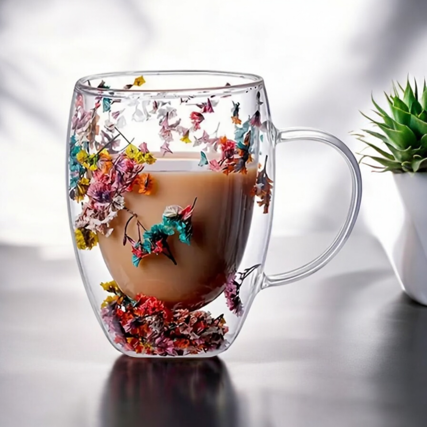 Set Of Two Floral Double Wall Cups