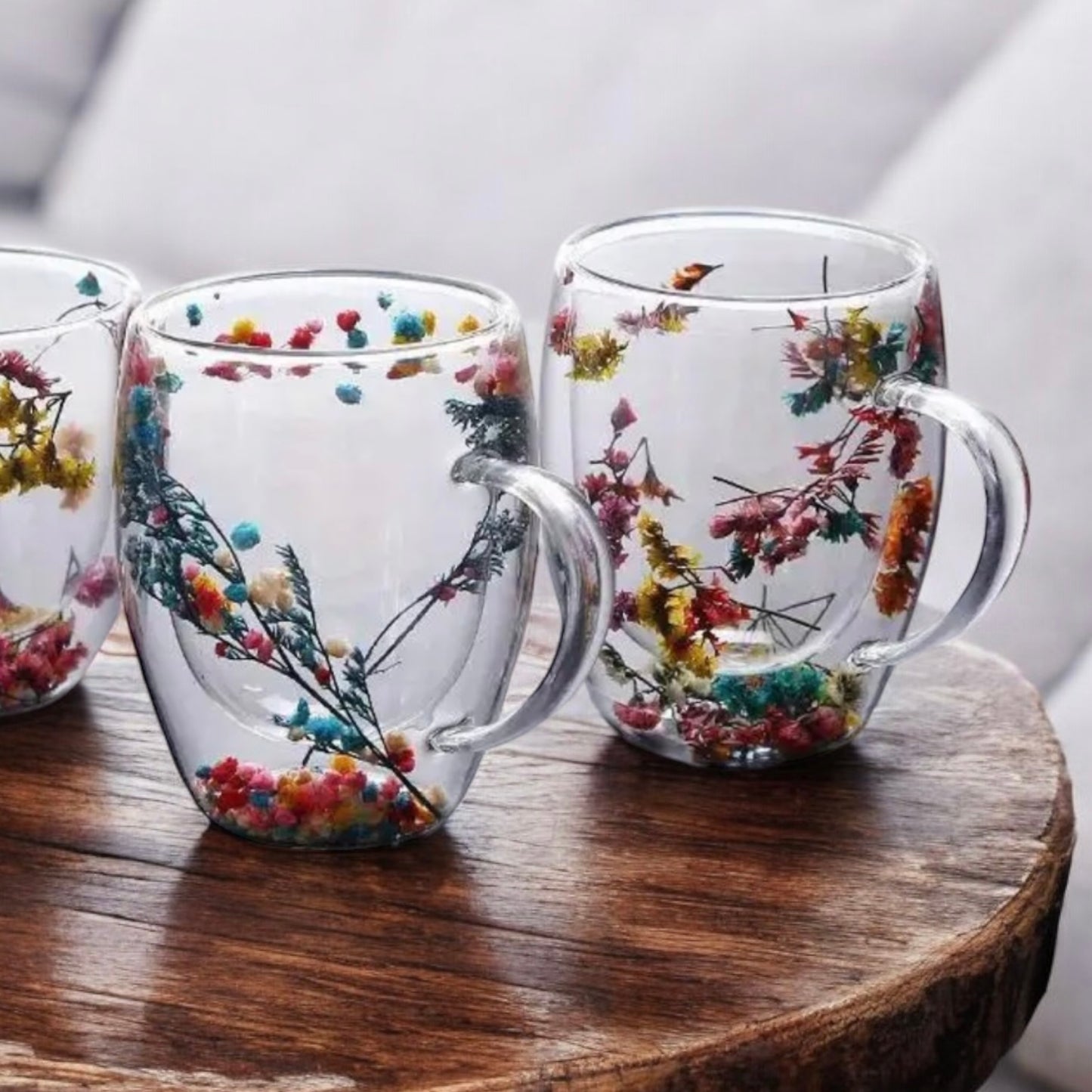 Set Of Two Floral Double Wall Cups