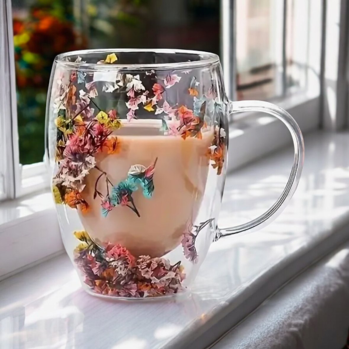 Set Of Two Floral Double Wall Cups