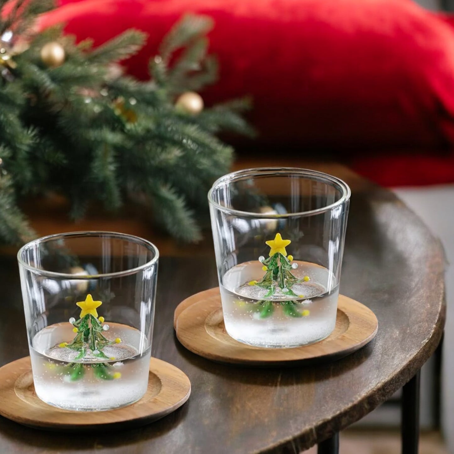 Set Of Two Christmas Tree Drinking Glasses