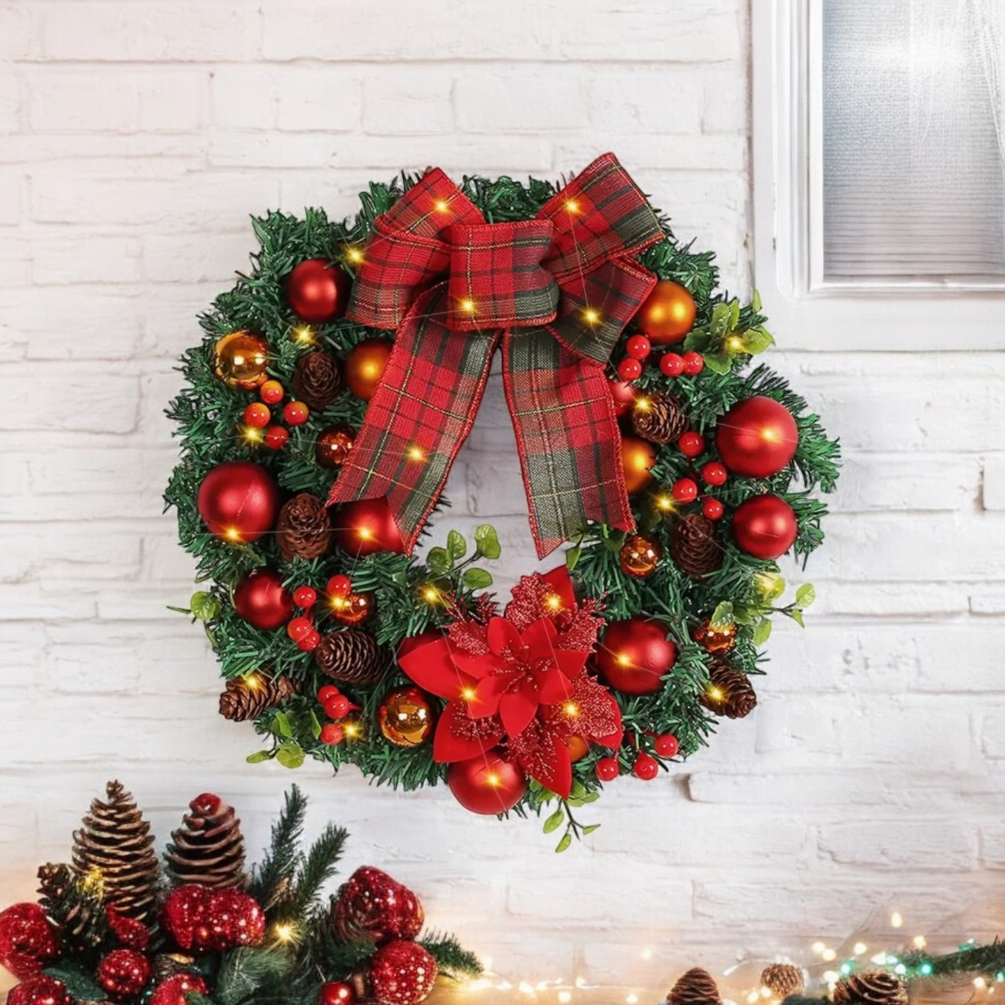 Festive Light Up Christmas Wreath