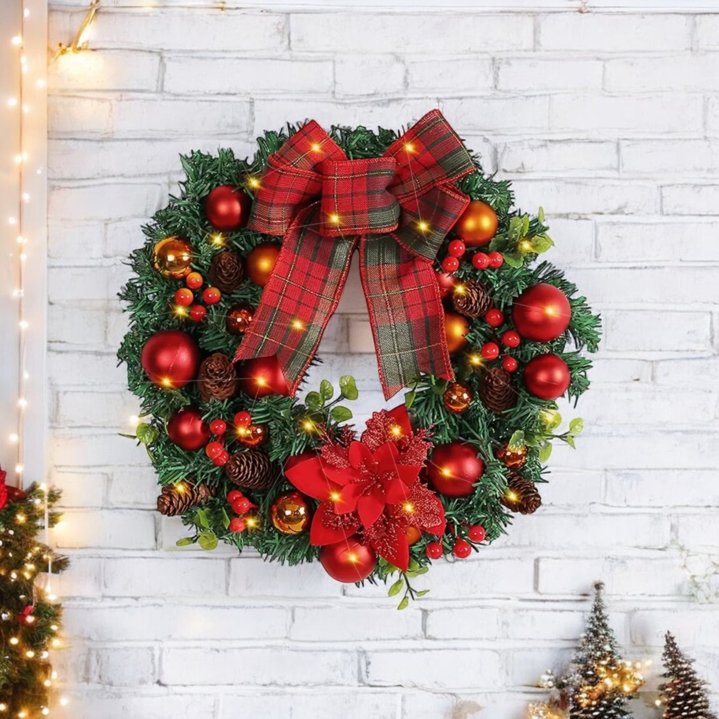 Festive Light Up Christmas Wreath