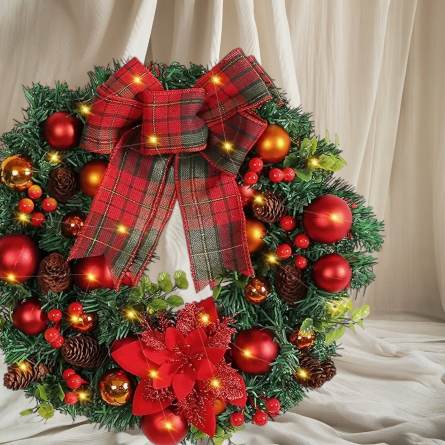 Festive Light Up Christmas Wreath