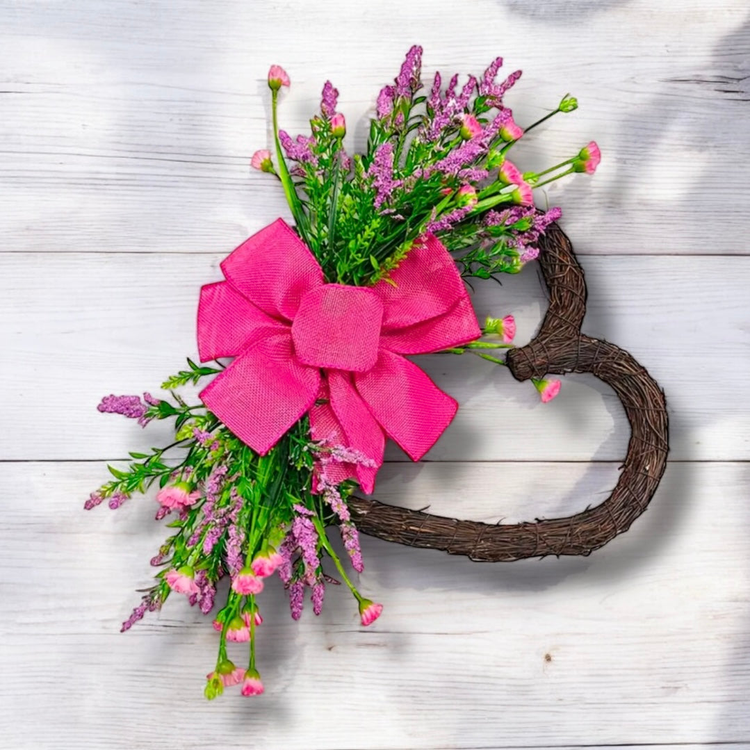 Floral Heart Shape Rattan Wreath