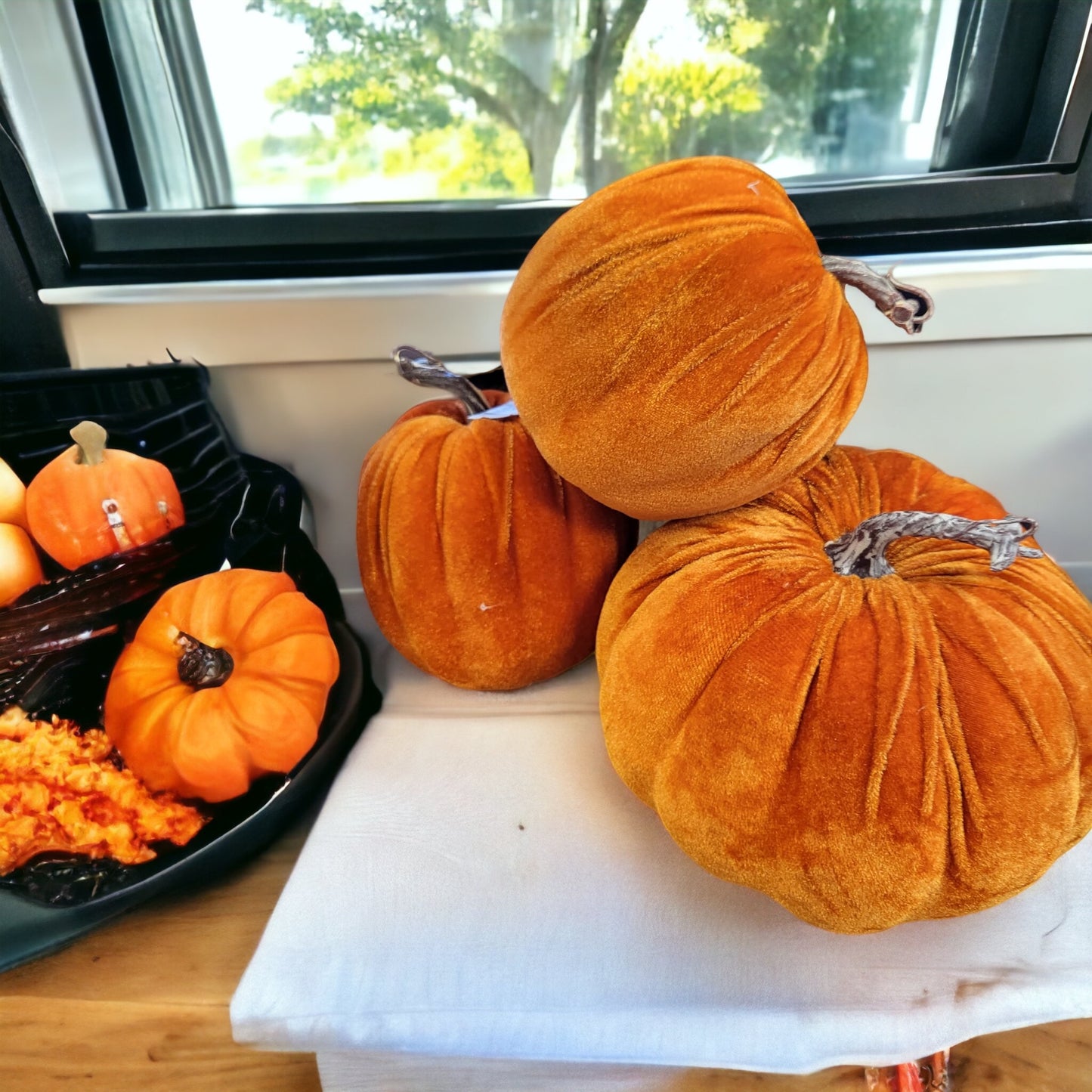Velvet Pumpkins With Lights