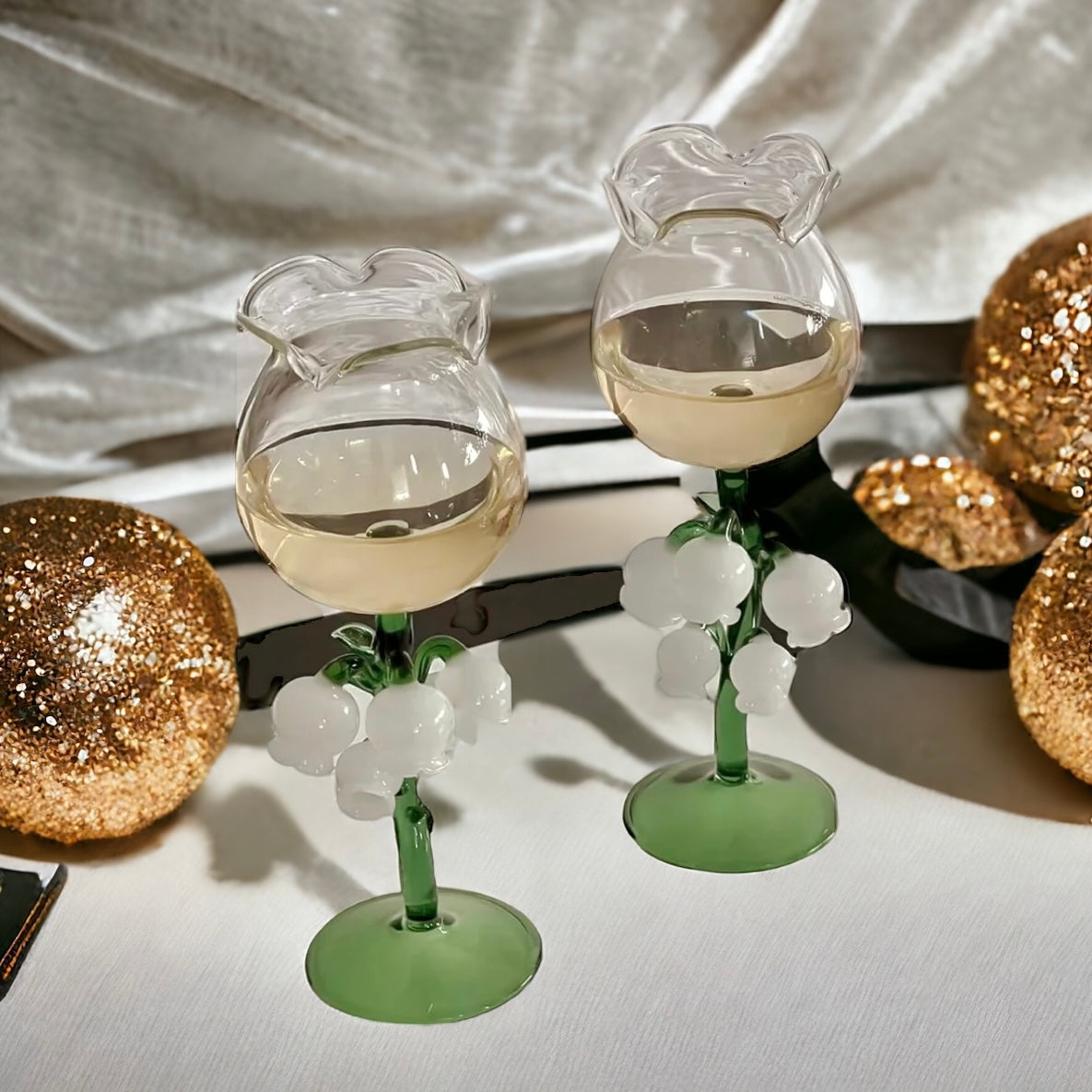 Set Of Two Luxury Lily Wine Glasses