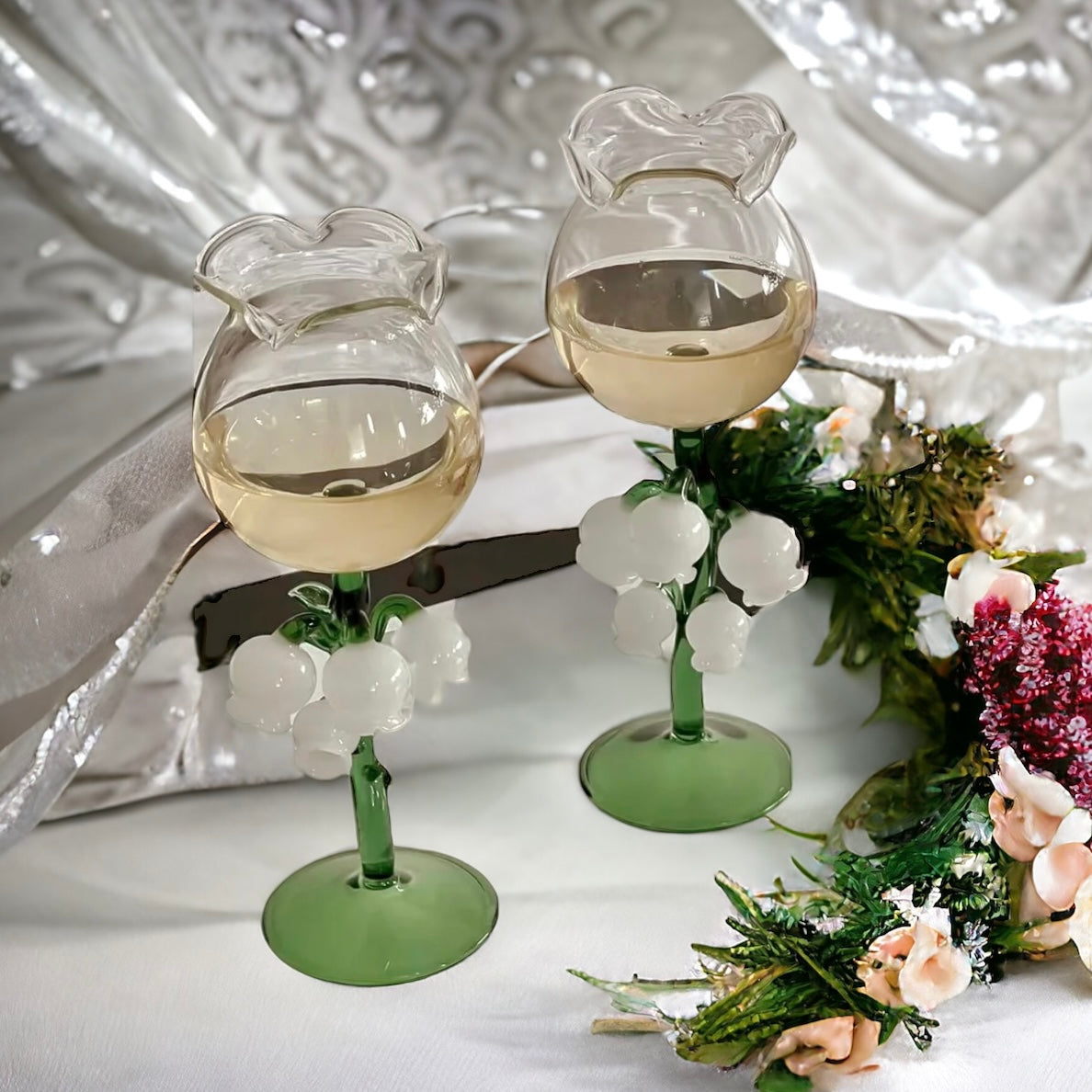 Set Of Two Luxury Lily Wine Glasses