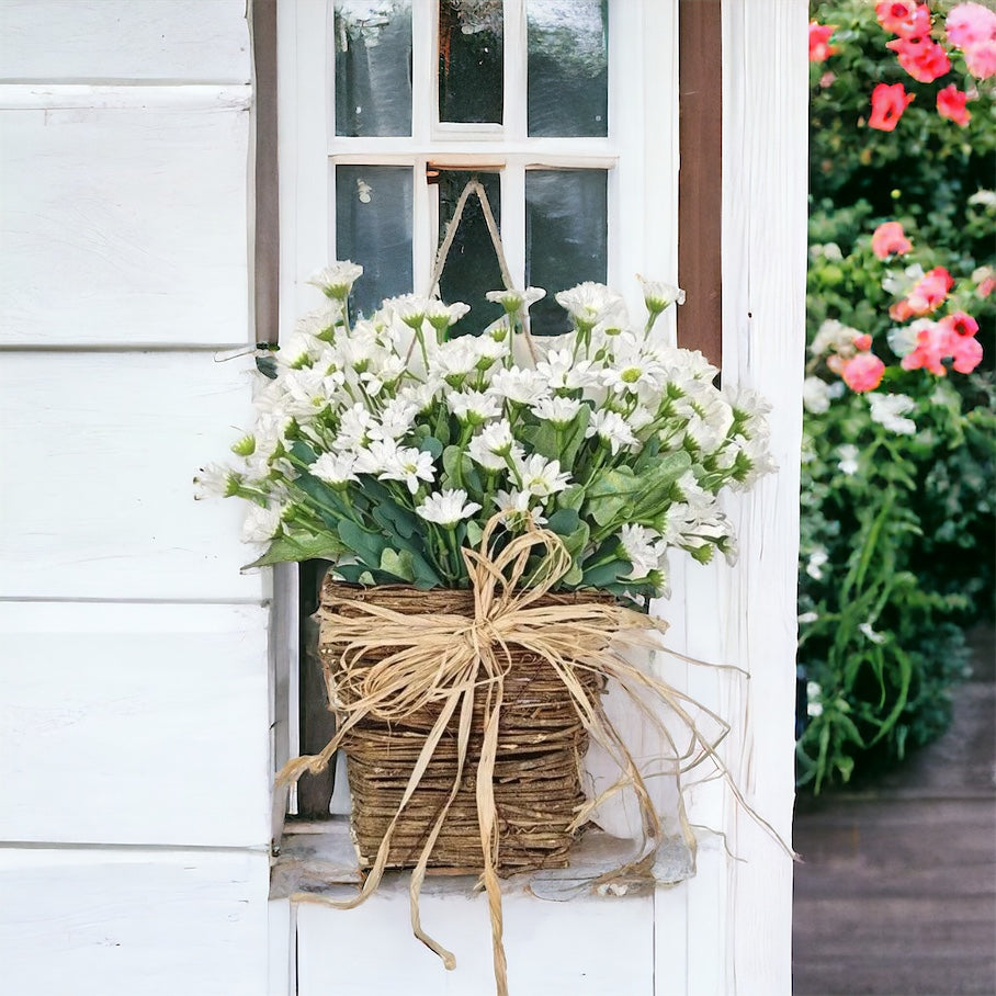 Cream Wildflower Basket Door Wreath