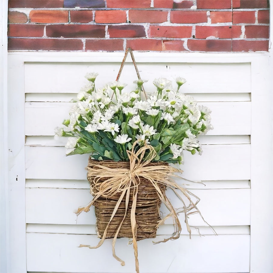 Cream Wildflower Basket Door Wreath