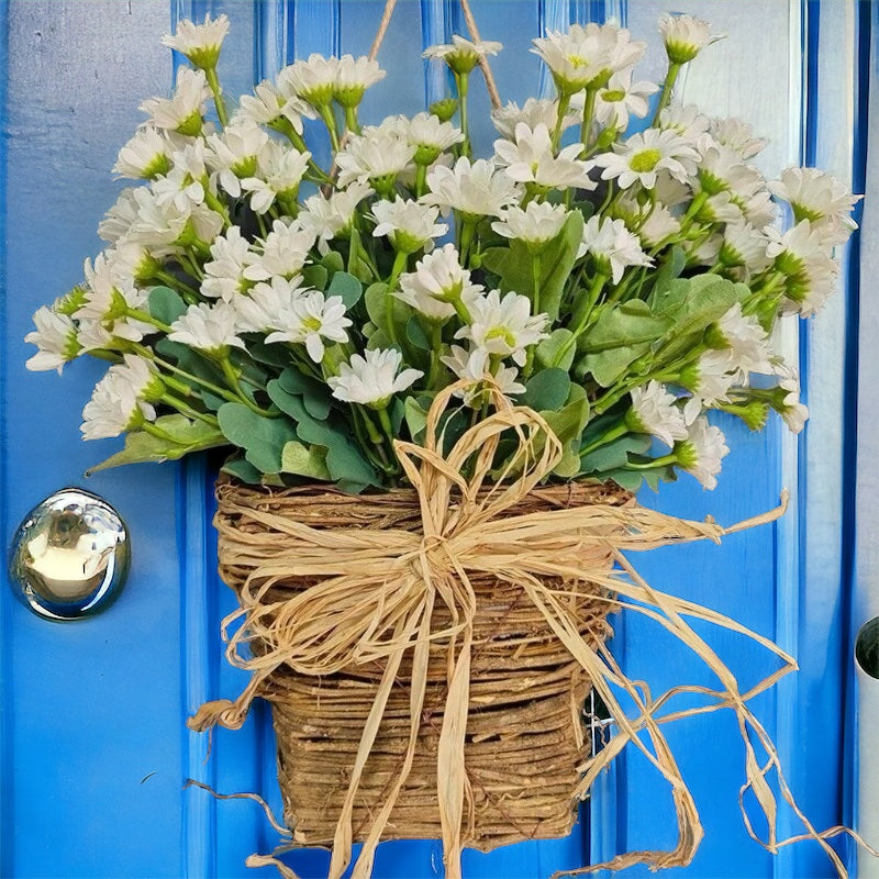Cream Wildflower Basket Door Wreath