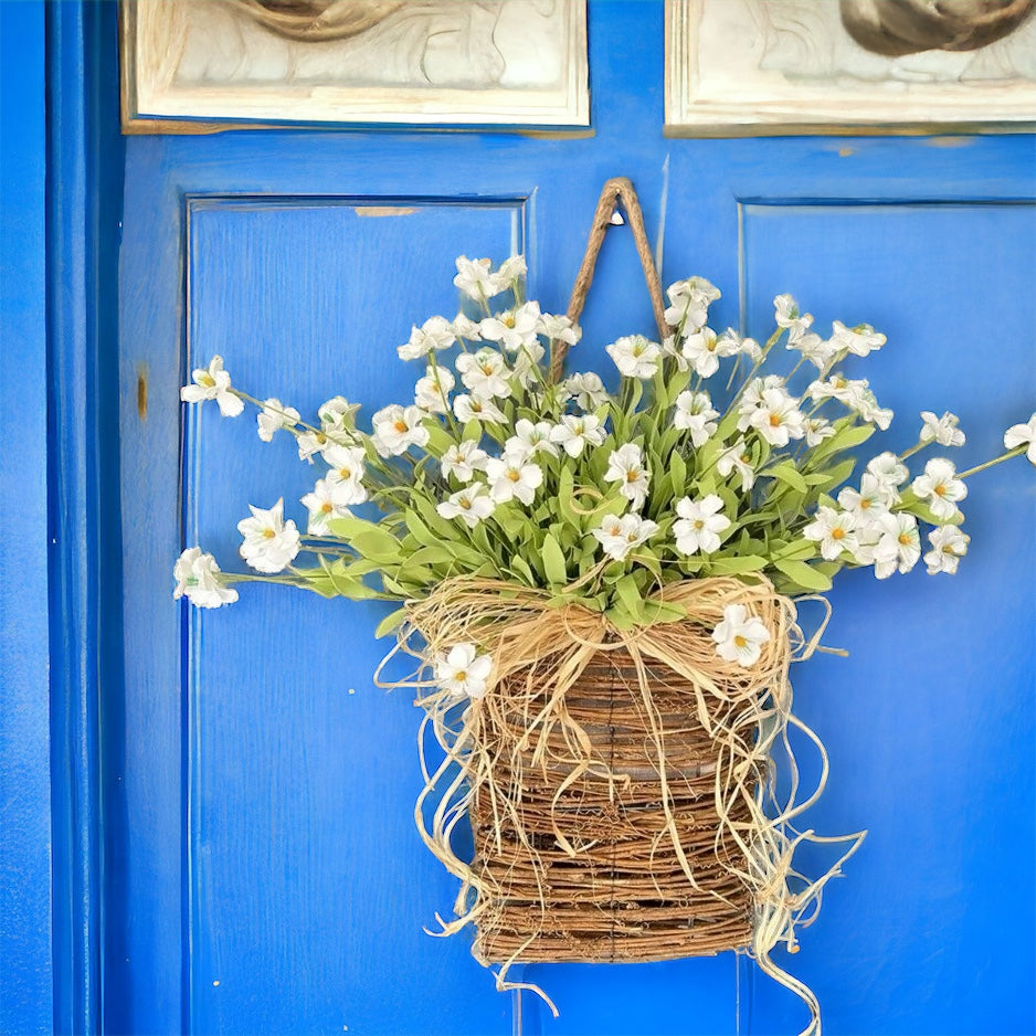 Cream Wildflower Basket Door Wreath