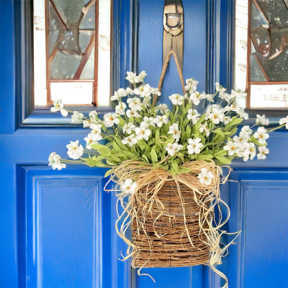 Cream Wildflower Basket Door Wreath
