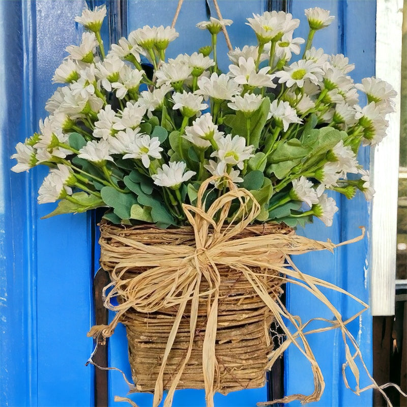 Cream Wildflower Basket Door Wreath