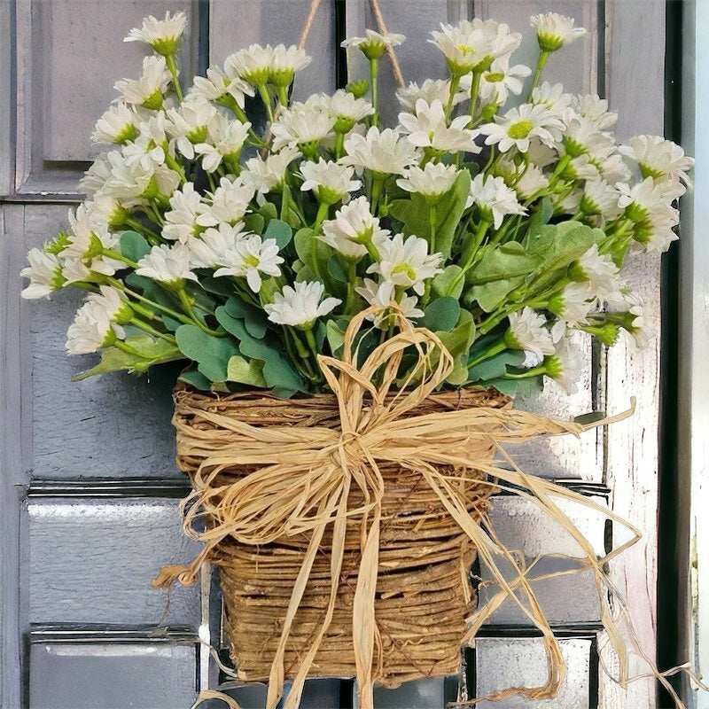 Cream Wildflower Basket Door Wreath