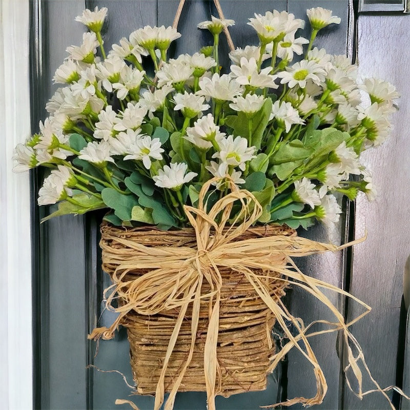 Cream Wildflower Basket Door Wreath