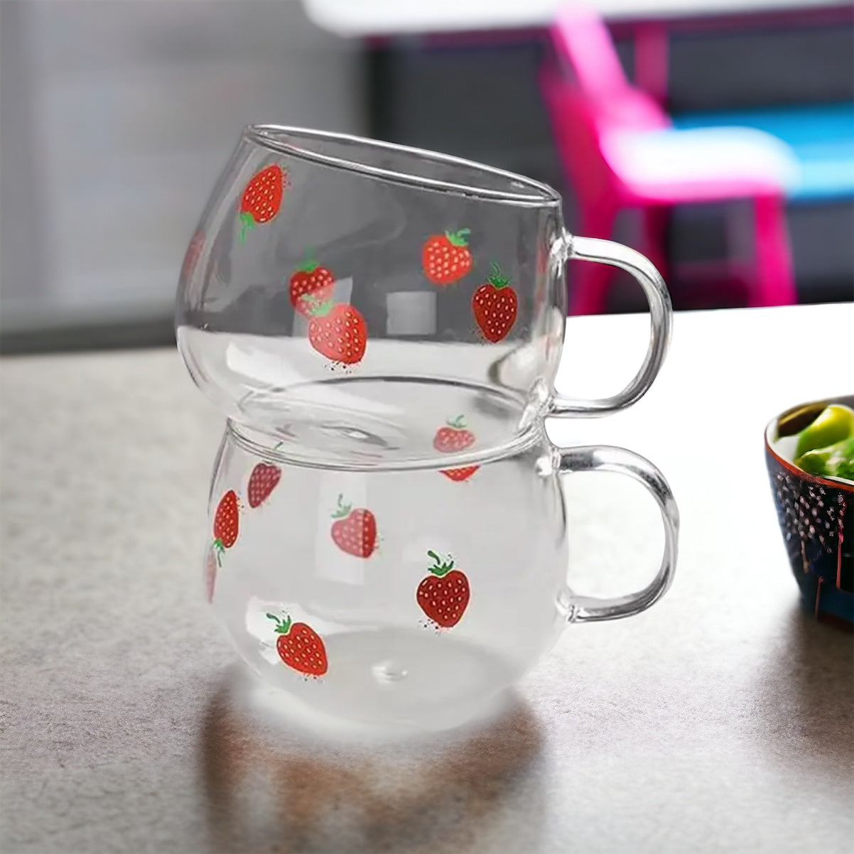 Set Of 2 Strawberry Glass Coffee Mug