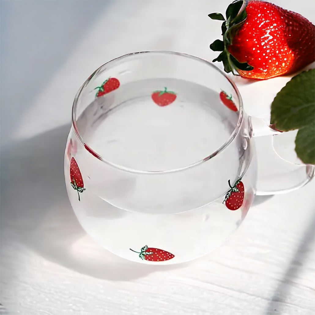Set Of 2 Strawberry Glass Coffee Mug