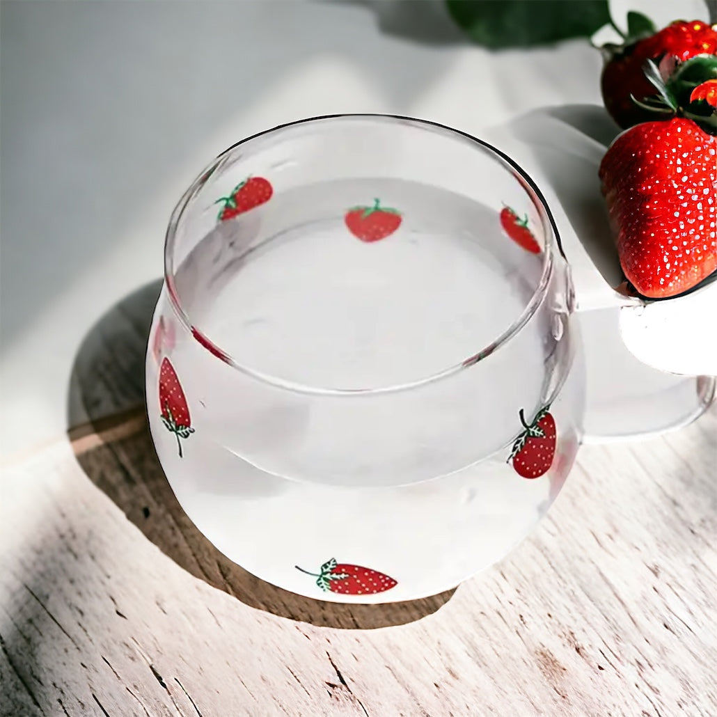 Set Of 2 Strawberry Glass Coffee Mug