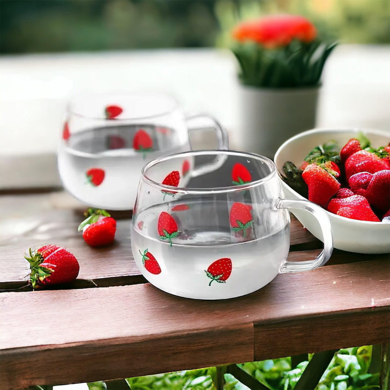 Set Of 2 Strawberry Glass Coffee Mug