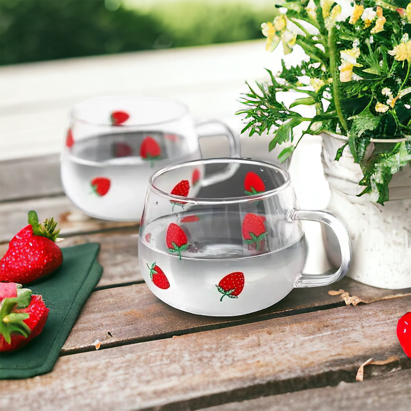 Set Of 2 Strawberry Glass Coffee Mug