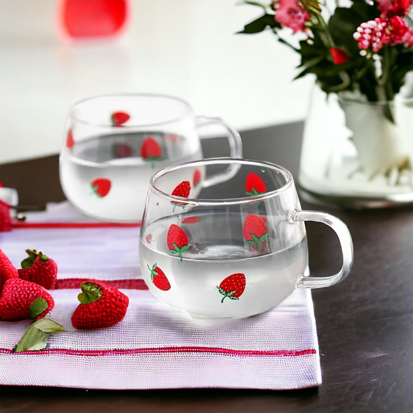 Set Of 2 Strawberry Glass Coffee Mug