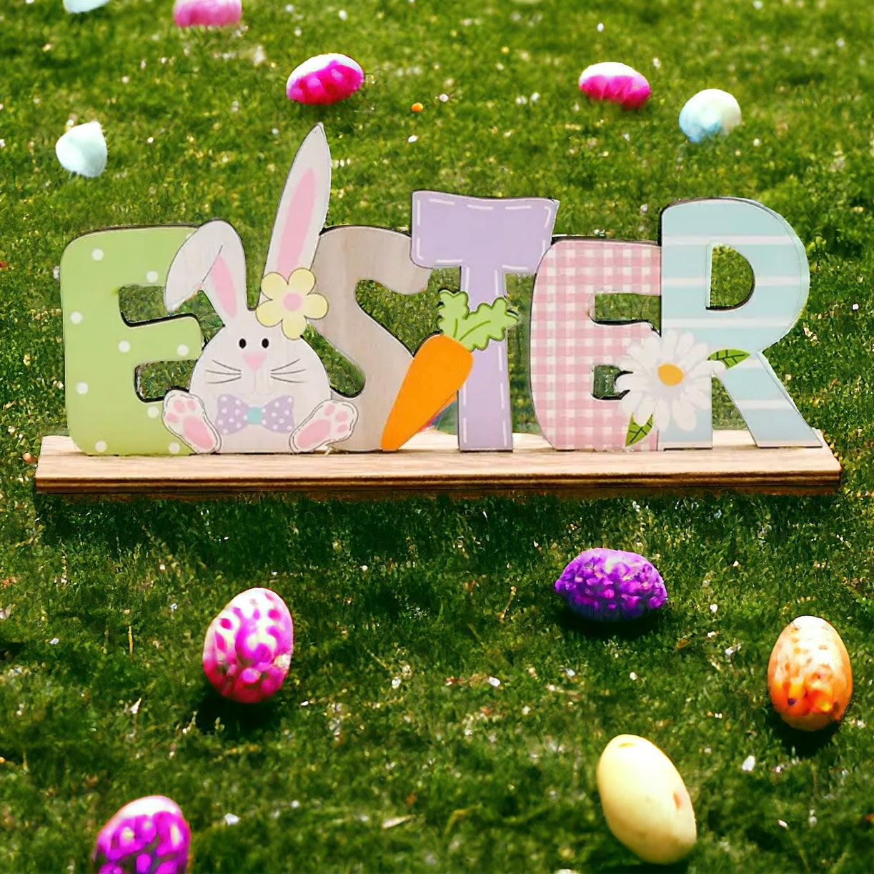 Wooden Happy Easter Hello Spring Sign