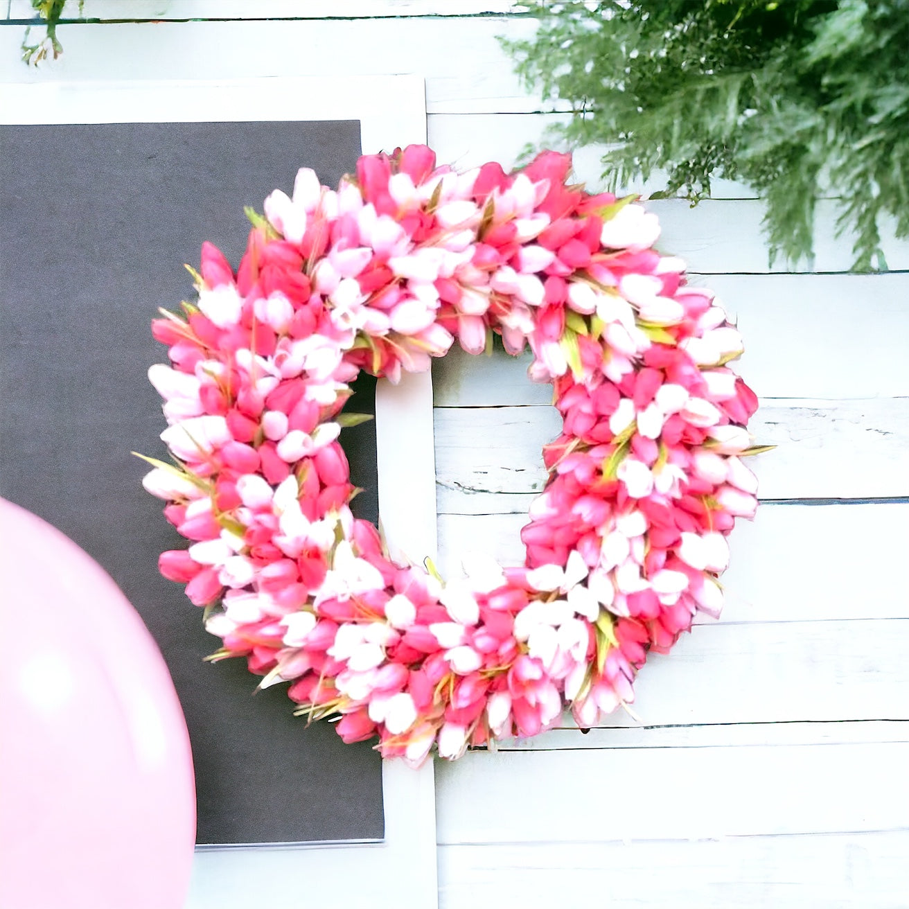 Handmade Pink & White Tulip Wreath