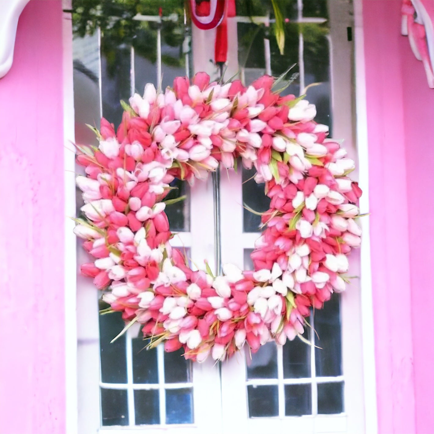 Handmade Pink & White Tulip Wreath