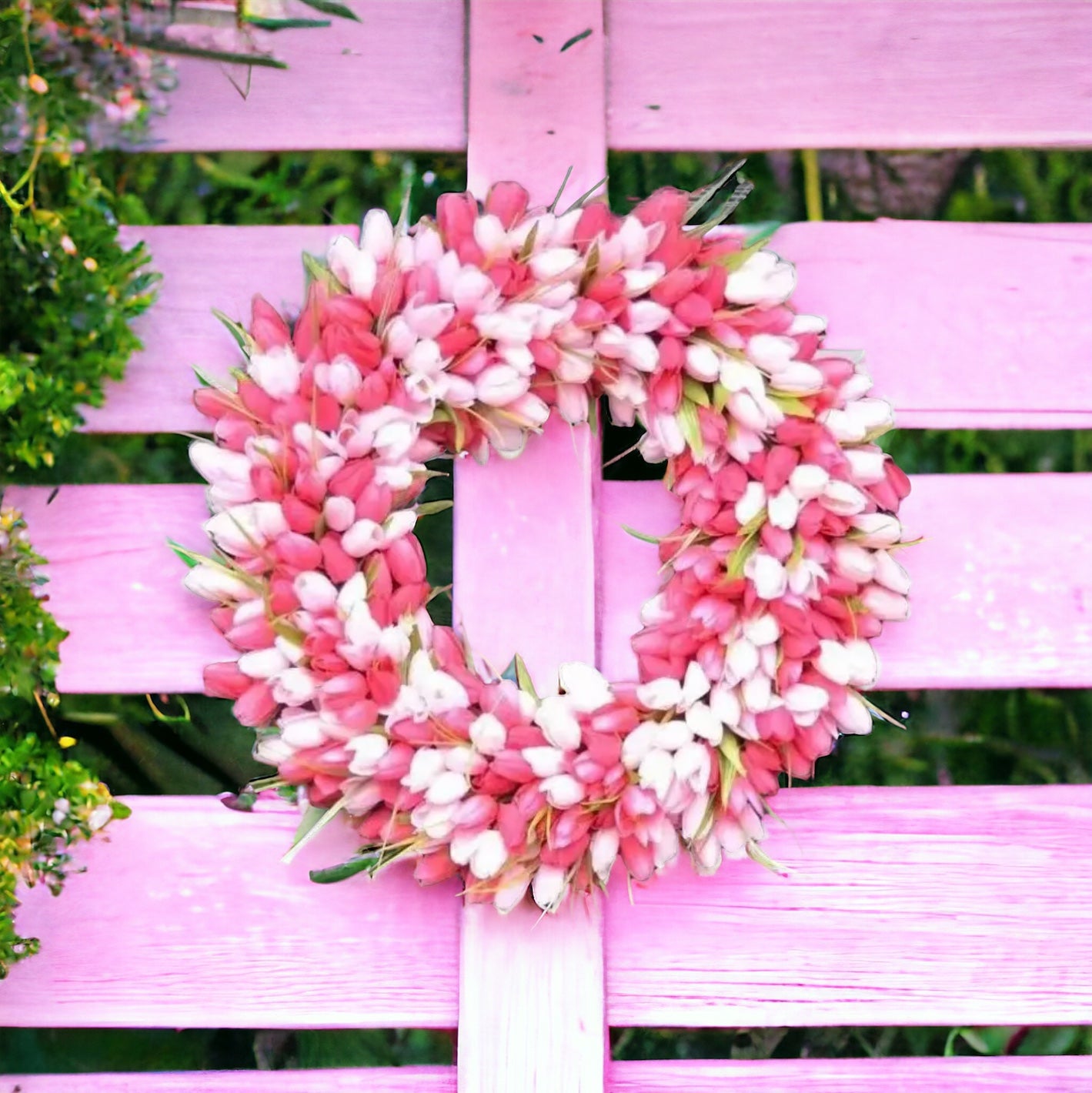 Handmade Pink & White Tulip Wreath