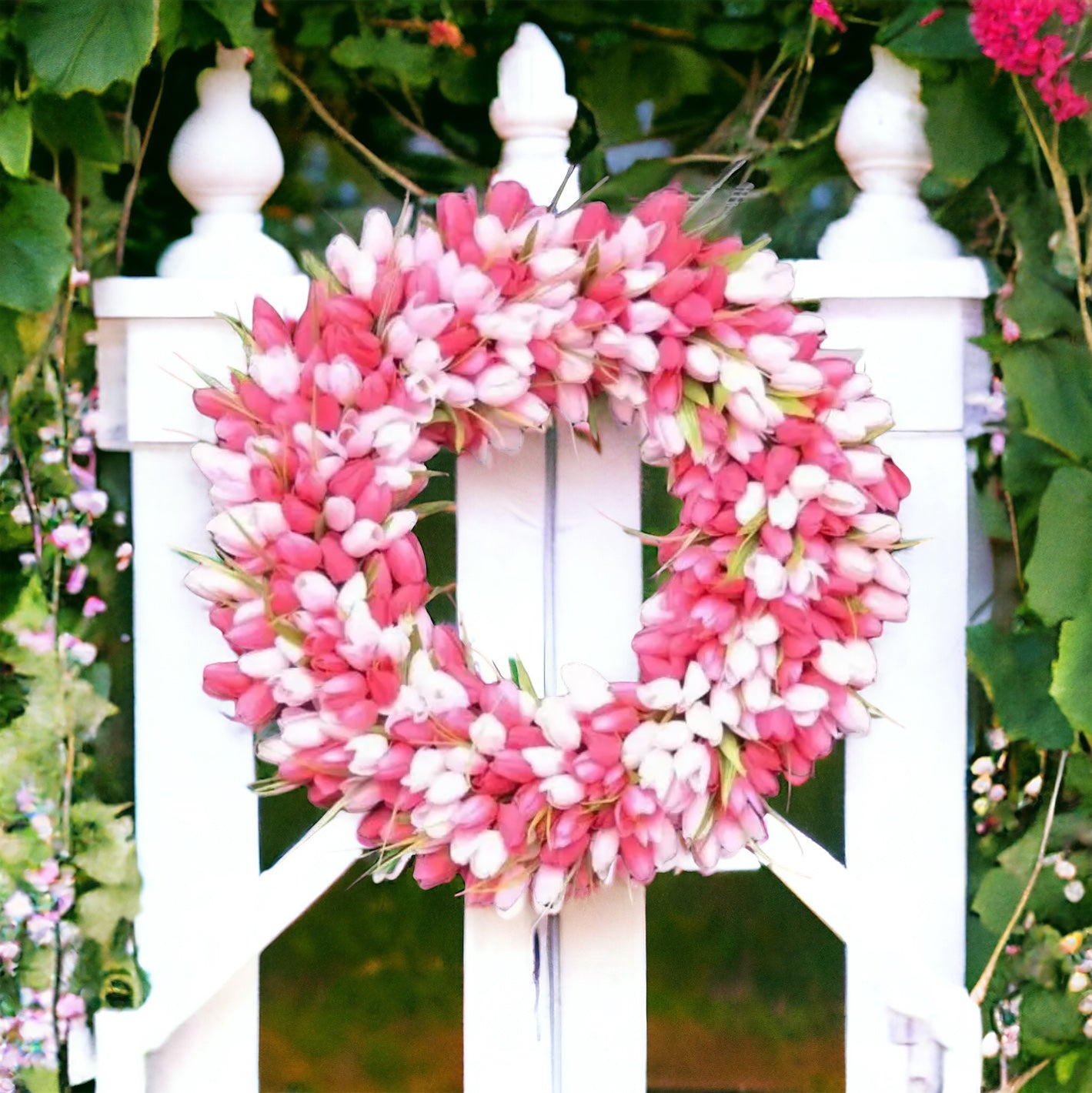 Handmade Pink & White Tulip Wreath